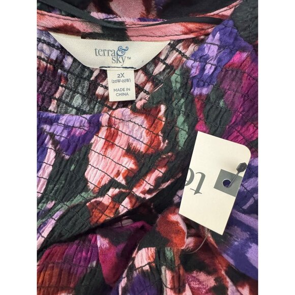 Floral Print Smocked Cotton Peasant Dress Pockets Size 2X 20W-22W New Boho Plus - Picture 10 of 12